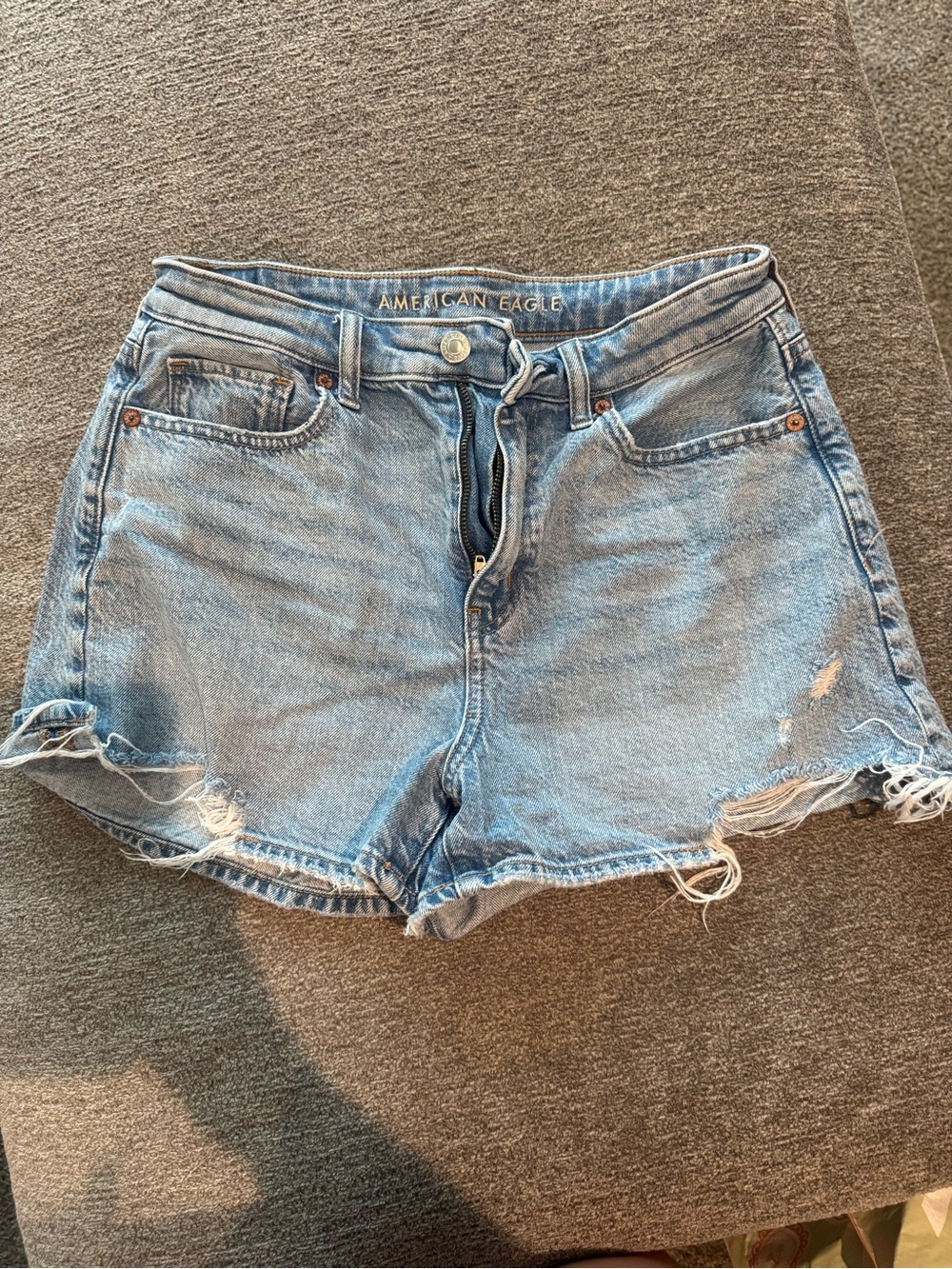 American Eagle Outfitters Light Blue Distressed High-Rise Jean Shorts